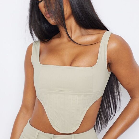 Prettylittlething Stone Twill Dip Hem Cargo Corset NWT - Picture 1 of 6